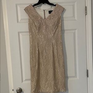 Alex Evenings Elegant Lace Midi Dress Size 10 Cream/Nude